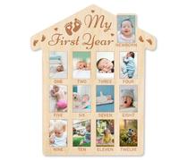 ORIGACH Planche en bois avec inscription « My First Year » - Cadre photo de 12 mois pour nouveau-né - Cadre souvenir de bébé neutre pour 1er anniversaire - Décoration de chambre d'enfant, cadeau de
