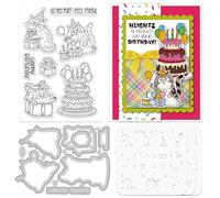 ORIGACH Pochoir à superposer sur le thème du chat « Happy Birthday » pour la fabrication de cartes, gâteau d'anniversaire et cadeaux, pochoirs en silicone transparent et matrices en métal pour