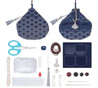 ORIGACH Sashiko - Kit de porte-monnaie pour débutants et adultes, fait à la main, motif vague japonaise, sac à broder en tissu Sashiko avec instructions (français non garanti), sac à coudre à faire