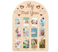 ORIGACH Tableau en bois pour la première année de naissance - Cadre photo de 12 mois pour nouveau-né - Cadre photo neutre pour souvenir de bébé - Décoration de fête d'anniversaire - Cadeau de nouvelle