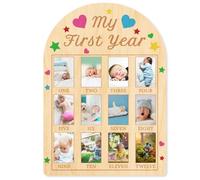 ORIGACH Tableau photo en bois « My First Year Baby Growth » - Tableau photo pour nouveau-né de 12 mois - Cadre souvenir neutre pour bébé - Décoration de 1er anniversaire - Cadeau pour nouvelle maman -