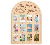 ORIGACH Tableau photo en bois « My First Year » - Cadre photo de 12 mois pour nouveau-né - Cadre souvenir neutre de bébé - Décoration de fête d'anniversaire - Motif étoile