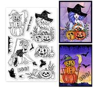 ORIGACH Tampon transparent en silicone transparent pour la fabrication de cartes, Halloween, sorcière, citrouilles, fantômes, bricolage, scrapbooking, journal, album photo, décoration