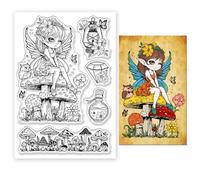 ORIGACH Tampons transparents en silicone pour la fabrication de cartes - Elfe du printemps et champignon - Tampons transparents en silicone pour bricolage, scrapbooking, journal, album photo,