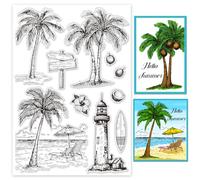 ORIGACH Tampons transparents en silicone transparent pour la fabrication de cartes, grand cocotier d'été, 29,7 x 21 cm, pour loisirs créatifs, scrapbooking, journal, décoration d'album photo