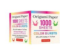 Origami Paper Color Bursts 1,000 Sheets 2 3/4 in - 7 Cm: 12 Unique Designs with Solid Colors on the Back, Perfect for Origami Cranes & Other Projects