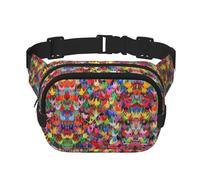 Origami Paper Cranes Print Sac banane unisexe carré double couche Sac banane de voyage Accessoire d'entraînement Noir Taille unique, Noir, One Size