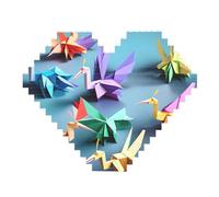 Origami Papercraft Cranes Print Art Brique Puzzle en forme de cœur Brique Brique Bricolage Bricolage Blocs de Construction Set 3D Puzzle Décoration Maison 82 Pièces