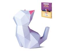 ORIGAMIPLANET Kit de bricolage en papier origami 3D, chaton au clair de lune, modèle animal prédécoupé pour débutants, décoration de la maison, cadeau amusant pour adultes et enfants, blanc