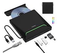 ORIGBELIE Le Plus Récent Lecteur DVD Externe avec Adaptateur Ethernet RJ45 | USB 3.0 Graveur CD, 3 Ports USB et 2 Ports pour Carte TF/SD, Lecteur CD Externe pour PC Laptop MacBook Windows Linux Mac OS
