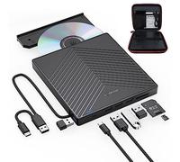 ORIGBELIE Lecteur CD DVD Externe pour PC, USB 3.0 et Type-C CD/DVD +/-RW Graveur CD, Mince Graveur DVD Externe pour PC Laptop Desktops Windows 11/10/8/7/XP/Vista/Linux/Mac OS avec Étui de Rangement