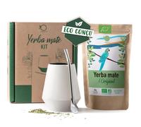 ORIGEENS CALEBASSE MATÉ - Conditionné en France - Kit Mate Complet avec Tasse Maté Céramique Artisanale (Portugal), Bombilla, Yerba Mate BIO inclus - Coffret Cadeau