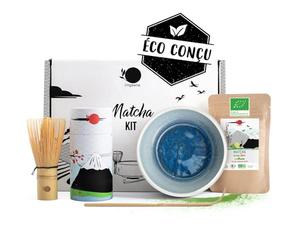 Origeens MATCHA KIT AZUR - Conditionné en France - Kit Matcha complet avec Bol Matcha Artisanal (Portugal), Fouet Chasen, Thé Matcha BIO Japonais et Cuillère doseuse Chashaku