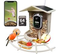 Origem Mangeoire à Oiseaux avec Caméra, Panneau Solaire 3W, Batterie Rechargeable 5200mAh, 1,7 L Mangeoire Oiseaux Extérieur, Vidéo 2K, Carte SD 64 Go, Grand Angle 130° pour Cour, Ferme et Jardin