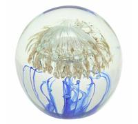 ORIGEN Décoration Sulfure en Verre et Presse Papier Méduse stylisée, Bleu et Doré, Diam 9 cm