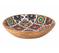 ORIGEN Grande corbeille en bois de manguier, Collection Rétro Carreaux de ciment, Diamètre 30 cm