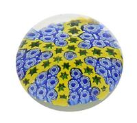 ORIGEN Sulfure en Verre en Galet et Presse Papier, Bleu et Jaune, Flowers & Stars, Diam 8 cm
