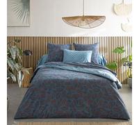 Origin Housse de Couette imprimée en Bambou, Iris, 260 x 240cm, Bleu Paon