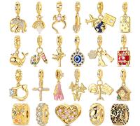 Original 925 argent or breloques perles idéal pour Bracelet bricolage éléphant chien coeur pendentif pour femme bijoux KTC1001-GD