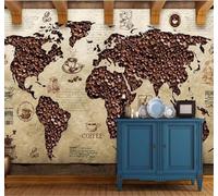 Original Abstrait Rétro Carte Du Monde Café Papier Peint 3D Installation Facile Intissé Tapisserie Bureau Salon Canapé Chambre Décoration Murale-430cm×300cm