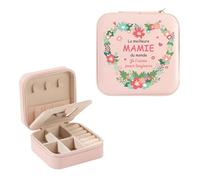 Original Cadeau Fete des Grand Mere Boîte à Bijoux Cadeau pour Mamie Cadeaux pour Saint Valentin, Anniversaire, Fête des Mamies, Coffret de Rangement Bijoux en Cuir de Voyage Deux Etages avec Miroir