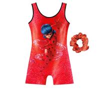 Original Corner Miraculous Officiel - Combinaison de Gymnastique Fille Ladybug (120 cm) - Tenue Scintillante + Chouchou - Enfant 6 à 7 ans - Gym, Danse, GRS, Cirque ou Sport