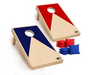 Original Cornhole® Officiel | Jeu Cornhole Américain Bleu et Rouge | Dimensions Officielles | 100% Bois | Qualité Premium | 2 Boards + 8 Sacs + 1 Housse de Protection | OriginalCup®