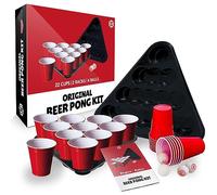 Original Cup Beer Pong® | Kit Beer Pong Officiel | Qualité Premium | 22 Red Cups | 2 Racks d'Emplacement | 4 Balles | Règles Officielles | Jeu à Boire | Jeu Soirée