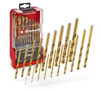 Original Einhell 19-pièces HSS-G Jeu de forets à métaux en titane (acier HSS 4341 affûté en totalité, revêtement titane, pointe Split-Point 135°, spirale fraisée type N, tige ronde)
