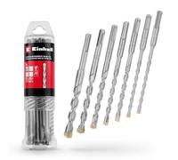 Original Einhell 7 pcs. SDS Plus set de forets marteau, 160 mm (acier à outils 40Cr, plaquette en métal dur à quatre tranchants, pointe de centrage, pour travaux de rénovation ou de fixation)