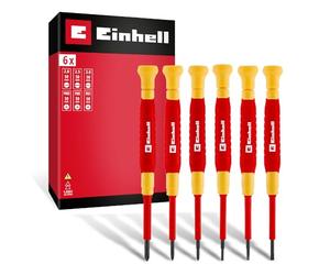 Original Einhell Coffret Tournevis Électricien Précision 6 pcs (Isolé 1000V, Capuchon Rotatif, Lames S2, Poignées Ergo, Compact, Travail Fin)