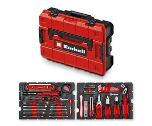 Original Einhell E-Case coffret à outils 79 pièces déménagement (marteau de mécanicien, pinces, accessoires d’embouts, cutter à lame sécable, mètre ruban, niveau à bulle, clés mixtes, coffret système)