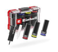Original Einhell Impact set de 5 douilles (3x 80 mm, acier CrMo, douille plastique, jauge de profondeur de profil, craie à pneu, M-CASE, pour jantes en alliage léger)