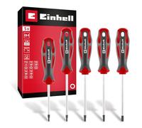 Original Einhell Set de Tournevis 5 pcs Profil-T (Lames CrV, Pointe Magnétique, T10/T15/T20/T25/T30, Poignées Ergo, Trou de Suspension)