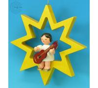 Original Erzgebirge Volkskunst Figurine d'ange Assis avec Une Guitare Ailes Rouges