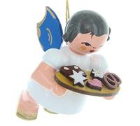 Original Erzgebirge Volkskunst Figurine d'ange Volant avec des Biscuits de Noël Ailes Bleues