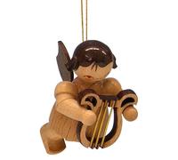 Original Erzgebirge Volkskunst Figurine d'ange Volant avec Une Lyre Naturel