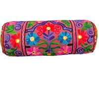 Original Kikan Housse de coussin de traversin en coton bohème 46 x 18 cm rond cylindrique Takiya pour yoga méditation broderie dos cou maternité Vegan (housses uniquement) (marron)