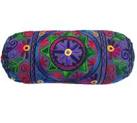 Original Kikan Housse de coussin de traversin en coton bohème 46 x 18 cm rond cylindrique Takiya pour yoga méditation broderie dos cou maternité Vegan (housses uniquement) (bleu marine)