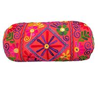 Original Kikan Housse de coussin en coton style bohème 46 x 18 cm rond cylindrique Takiya pour yoga, méditation, broderie, soutien du dos du cou, taie d'oreiller végétalienne (housses uniquement)