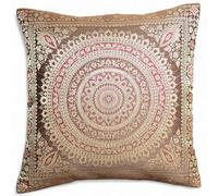 Original Kikan Housse de coussin indienne patchwork mandala sari ethnique en soie Banarsi Mandala 40,6 x 40,6 cm (marron)