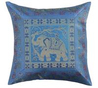 Original Kikan Housses de coussin en soie avec motif d'éléphant indien mandala - Brocart de style bohème - 40,6 x 40,6 cm - Fermeture éclair - Banarsi - Ethnique - Fait à la main - Patchwork (bleu)