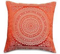 Original Kikan Housses de coussin indiennes en soie style ethnique mandala mandala sari 40,6 x 40,6 cm (orange)