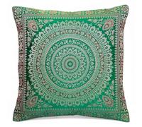 Original Kikan Housses de coussin indiennes en soie style ethnique patchwork mandala sari 40,6 x 40,6 cm (vert gazon)