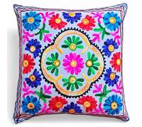 Original Kikan Suzani Housse de coussin ethnique indienne avec broderie florale multicolore 40 x 40 cm Fermeture éclair à l'arrière Gris