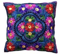 Original Kikan Suzani Housse de Coussin Ethnique Indienne brodée Multicolore 40 x 40 cm Bleu Marine