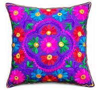 Original Kikan Suzani Housse de Coussin Ethnique Indienne brodée Multicolore 40 x 40 cm Violet