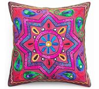 Original Kikan Suzani Housse de coussin Motif étoiles indiennes 40 x 40 cm Broderie multicolore 40 x 40 cm Bordeaux