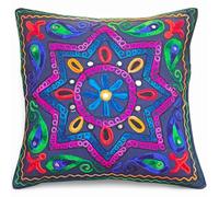 Original Kikan Suzani Housse de coussin Motif étoiles indiennes 40 x 40 cm Broderie multicolore 40 x 40 cm Bleu marine