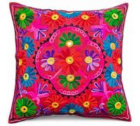 Original Kikan Suzani Housses de Coussin Ethniques Indiennes avec Broderie Multicolore Rouge 40 x 40 cm